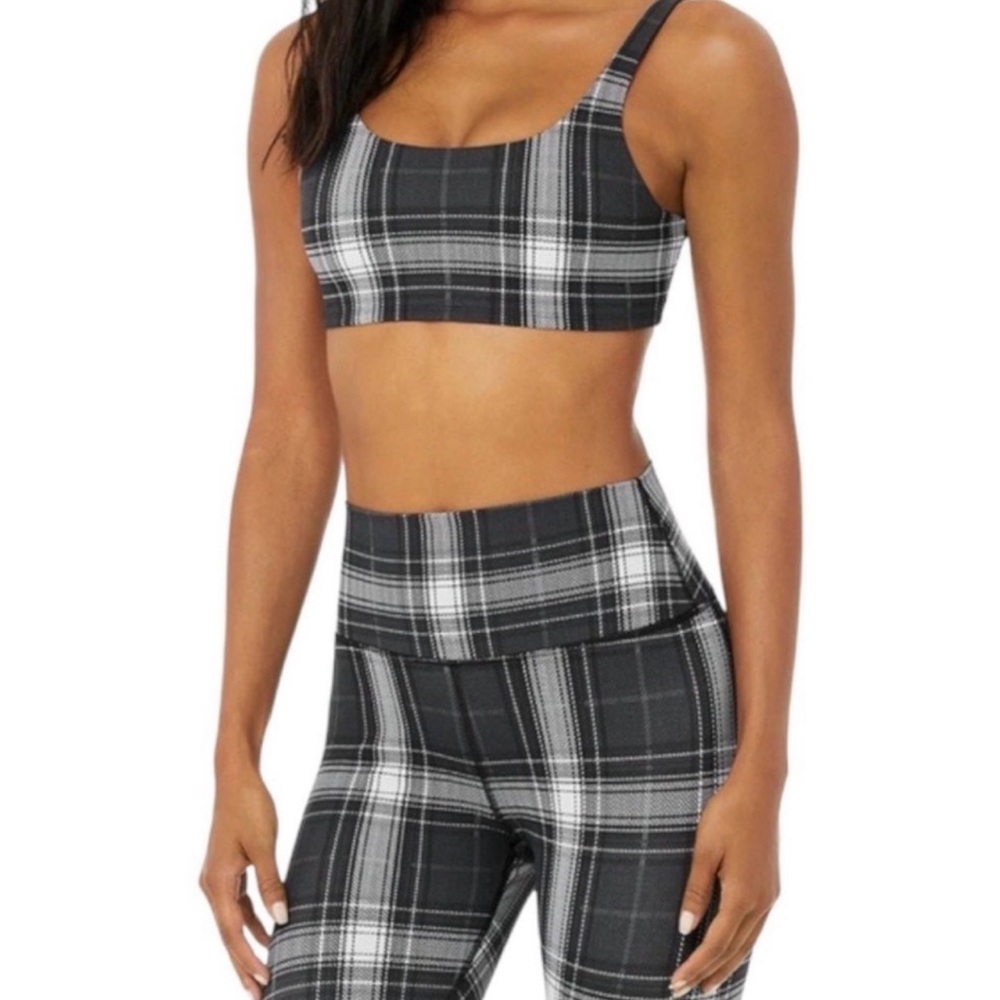 Plaid Alo Yoga bra and legging set